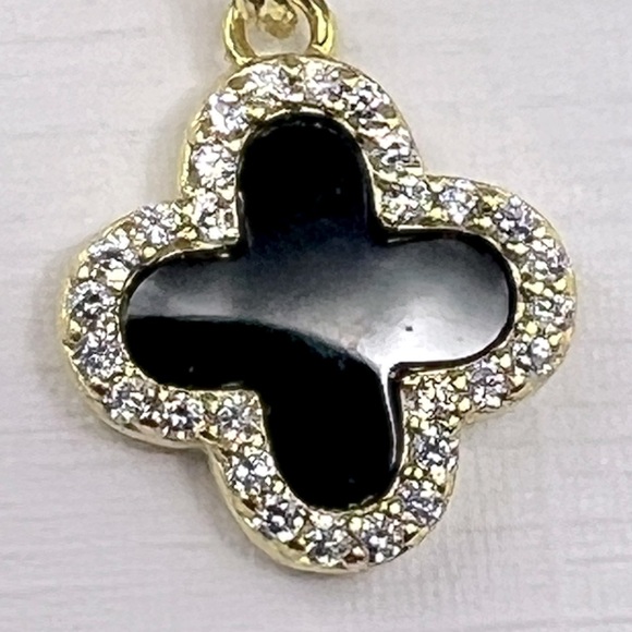 RACHEL ZOE,STERLING SILVER 18KT GOLD PLATED BLACK CLOVER NECKLACE,CUBIC ZIRCONIA - Picture 5 of 15